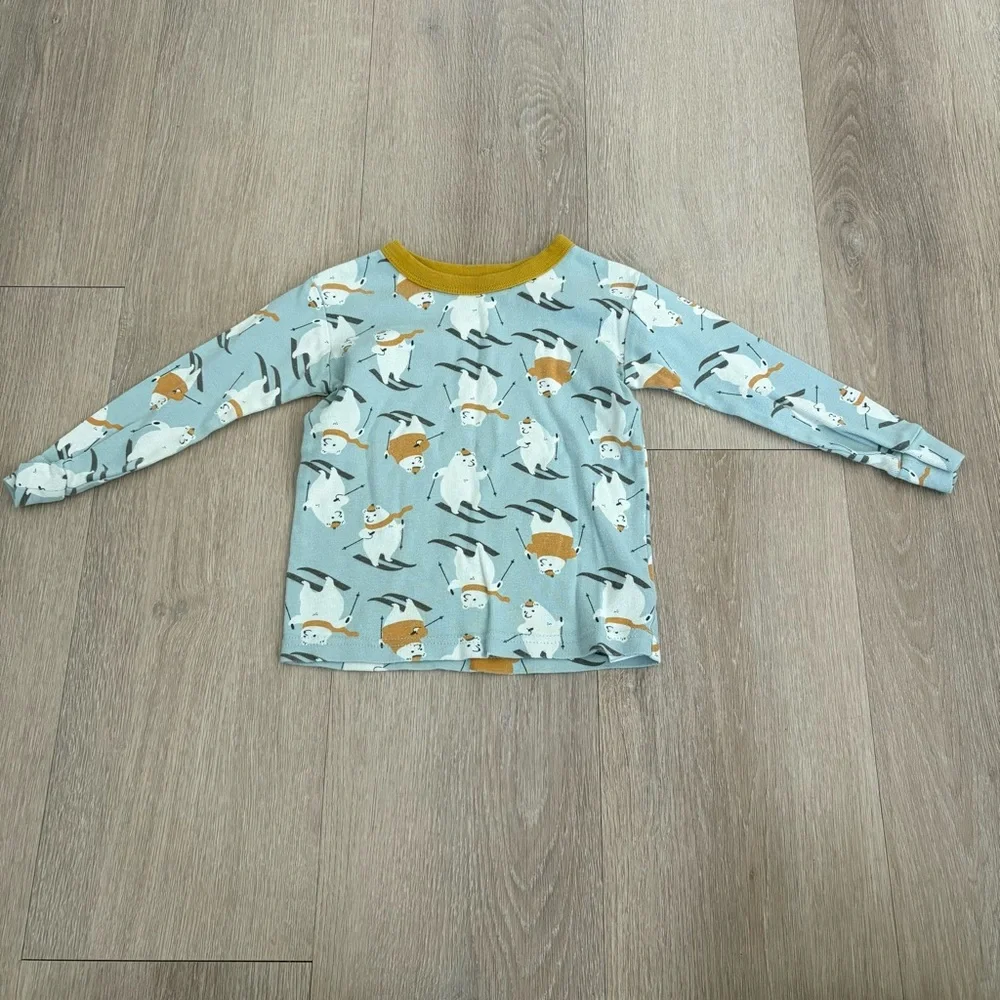 GAP Kids Toddlers Pajama Set Baby Blue Polar Bear Ski Print 100% Organic Cotton